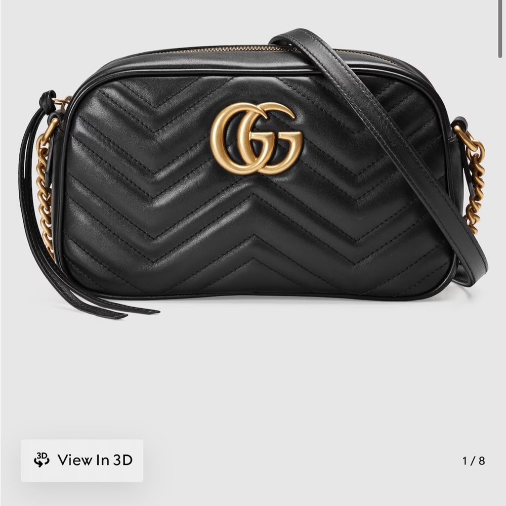 Gucci Black Chevron Crossbody Bag with Gold Logo - Picture 6 of 9